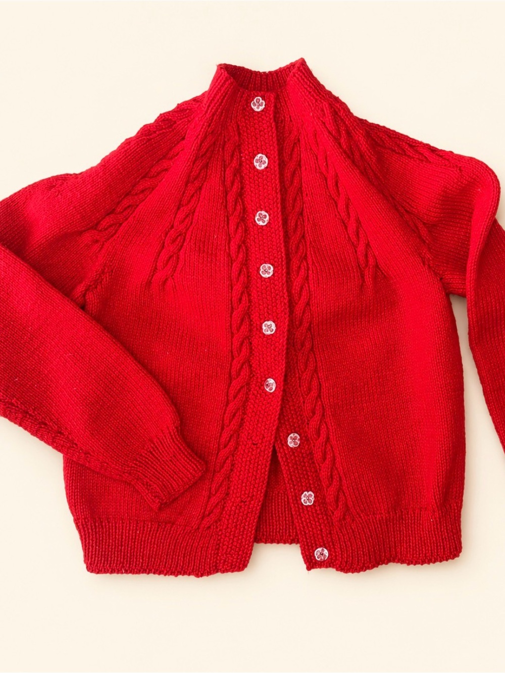 Women's Red Cable-Knit Button Cardigan Sweater